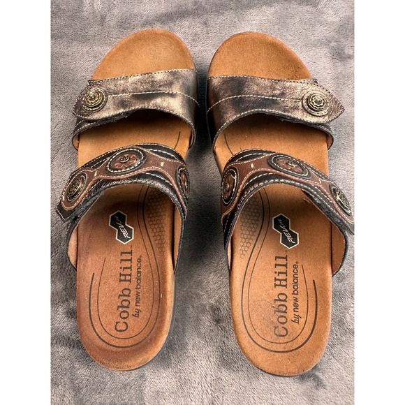 Cobb Hill by New Balance Shoes - Cobb Hill New Balance RevLite Metallic Pewter Leather Slide Sandals CBP06PT 9M